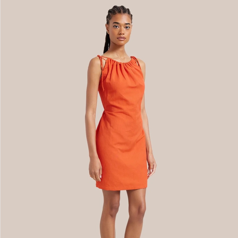 Darla Backless Tie-Shoulder Cover Up Dress in tomato